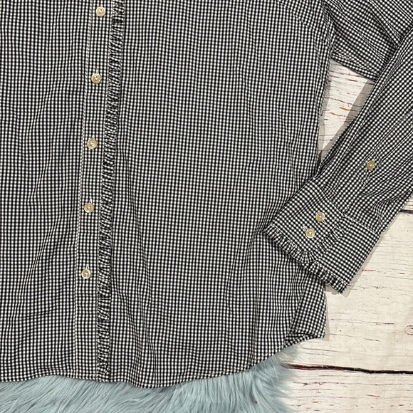 Peter Millar Kansas Jayhawks Gingham Ruffle Button Down Blouse - Picture 6 of 10